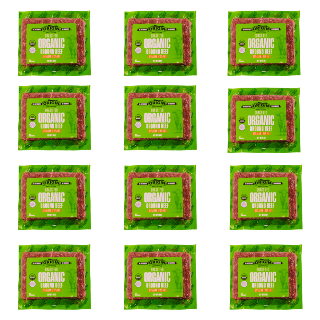 Ground Beef Box - 100% Grass-fed & Organic Certified 85% Lean & 15% Fat Ground Beef 16oz.