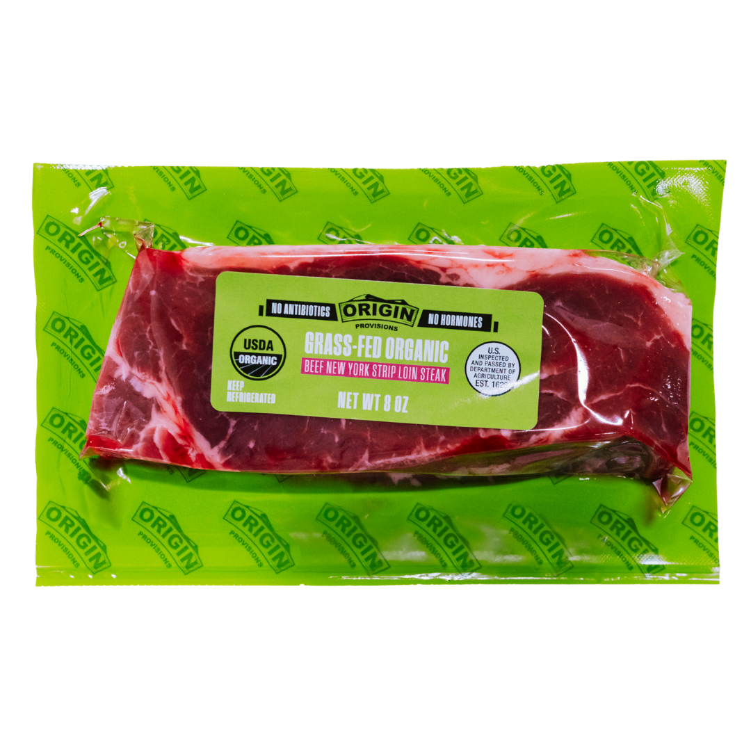 Single package of Origin organic grass-fed New York strip steak