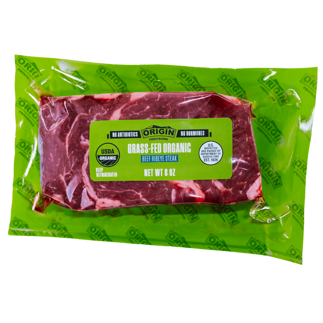 Single package of Origin organic grass-fed ribeye steak