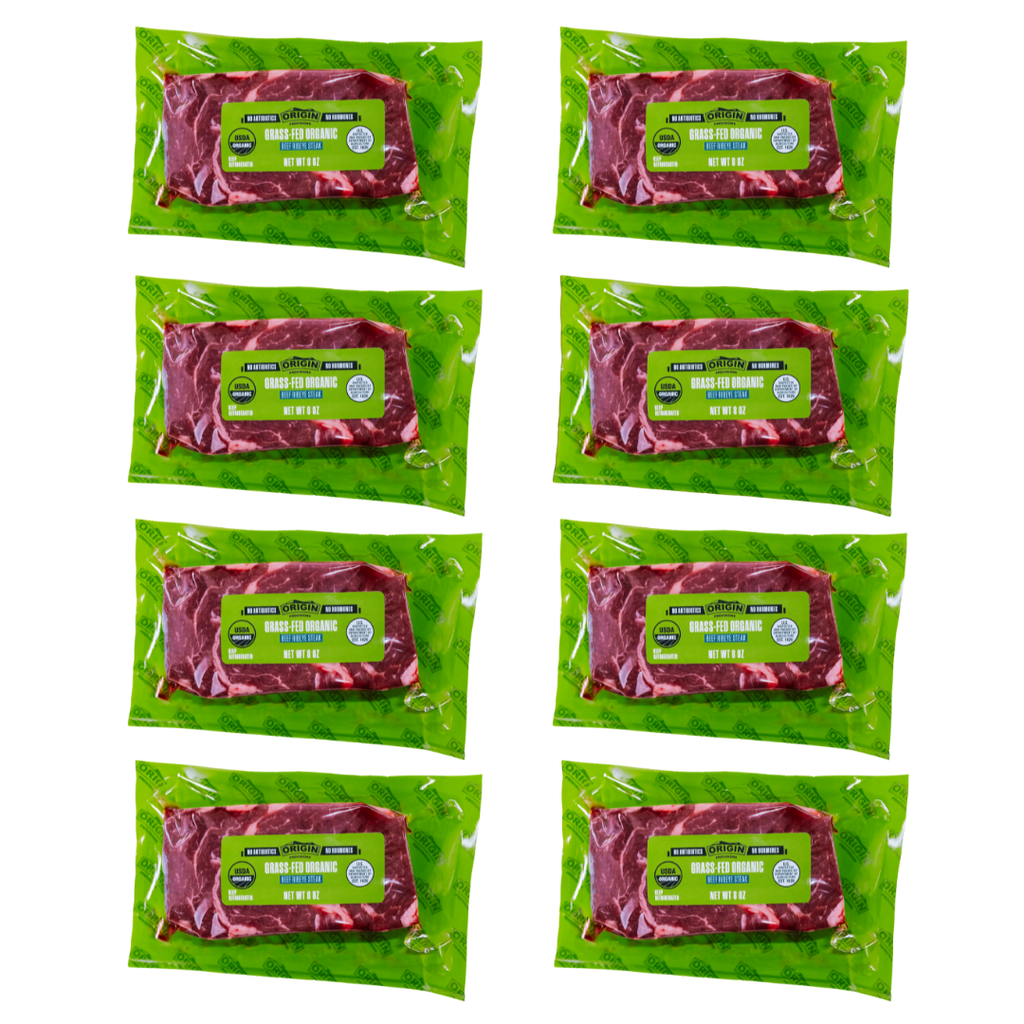 8 Count Case - 100% Grass-fed & Organic Certified Ribeye Steaks 8oz.