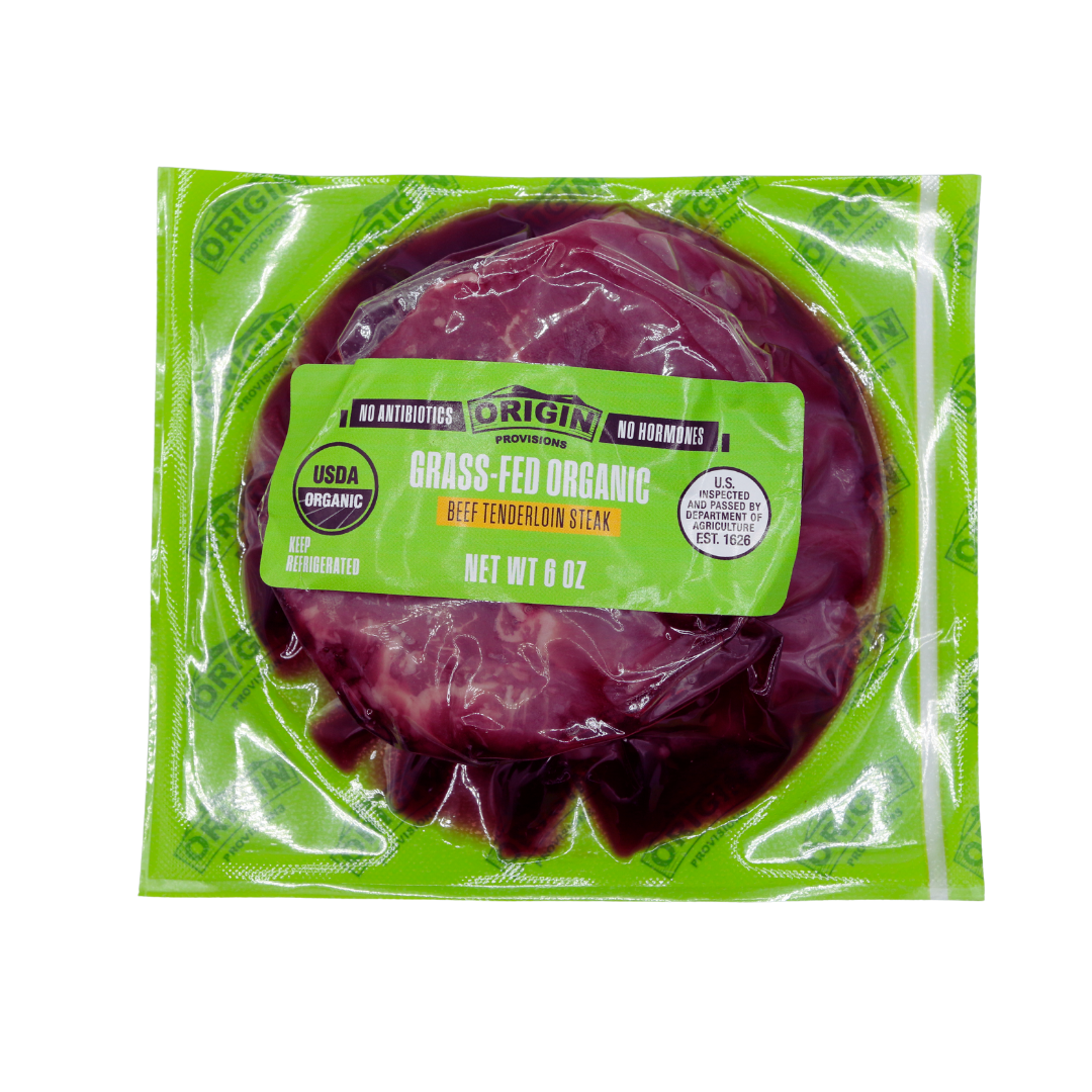 Single package of Origin organic grass-fed tenderloin steak