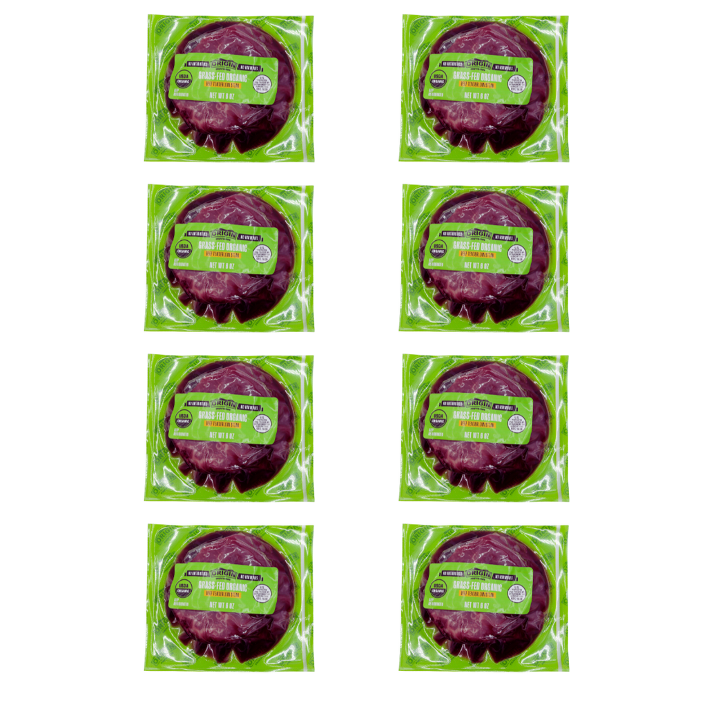 8 Count Case - 100% Grass-fed & Organic Certified Tenderloin Steaks 8oz.