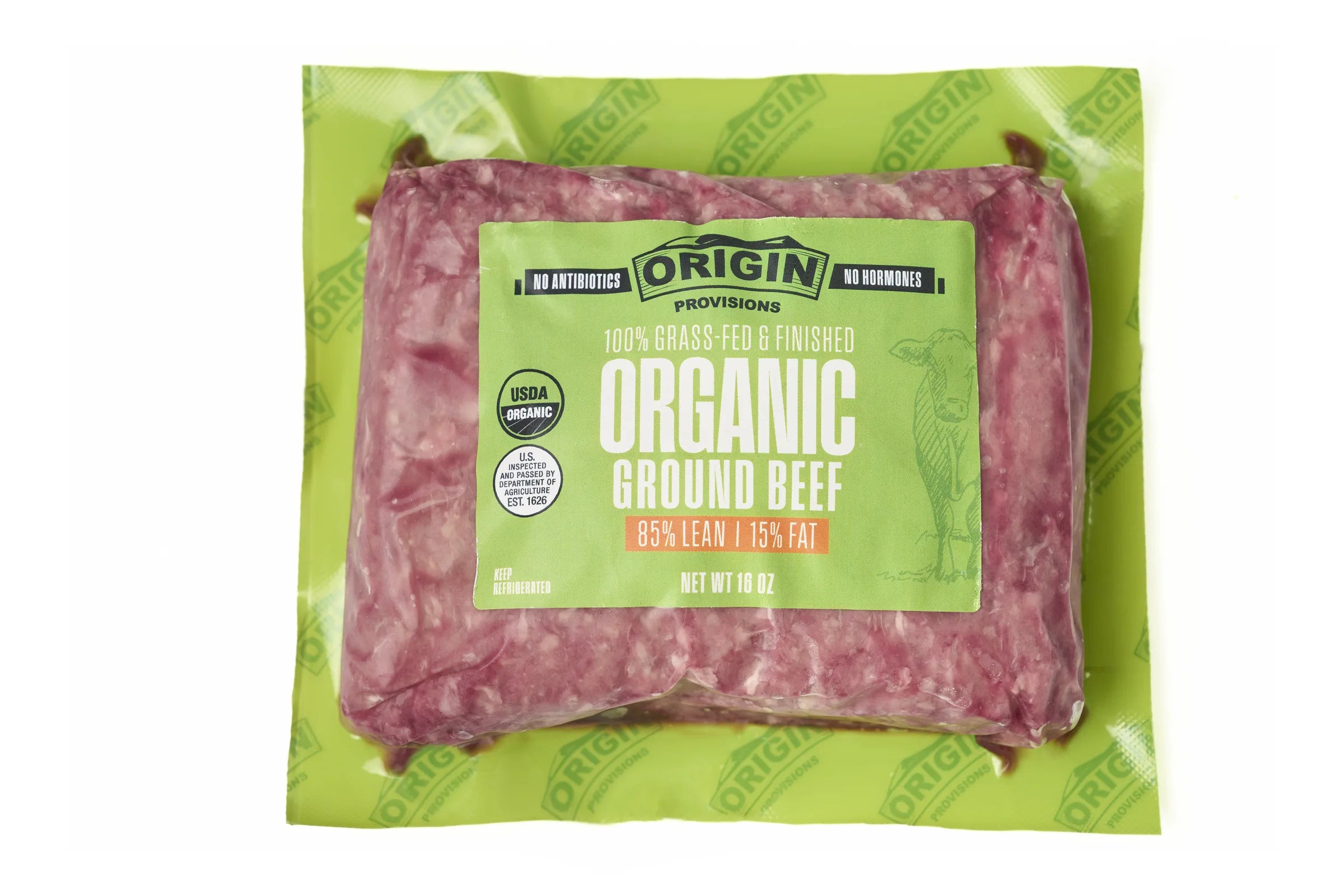 100% Grass-Fed & Organic Certified 85% Lean & 15% Fat Ground Beef - 1 lb. package