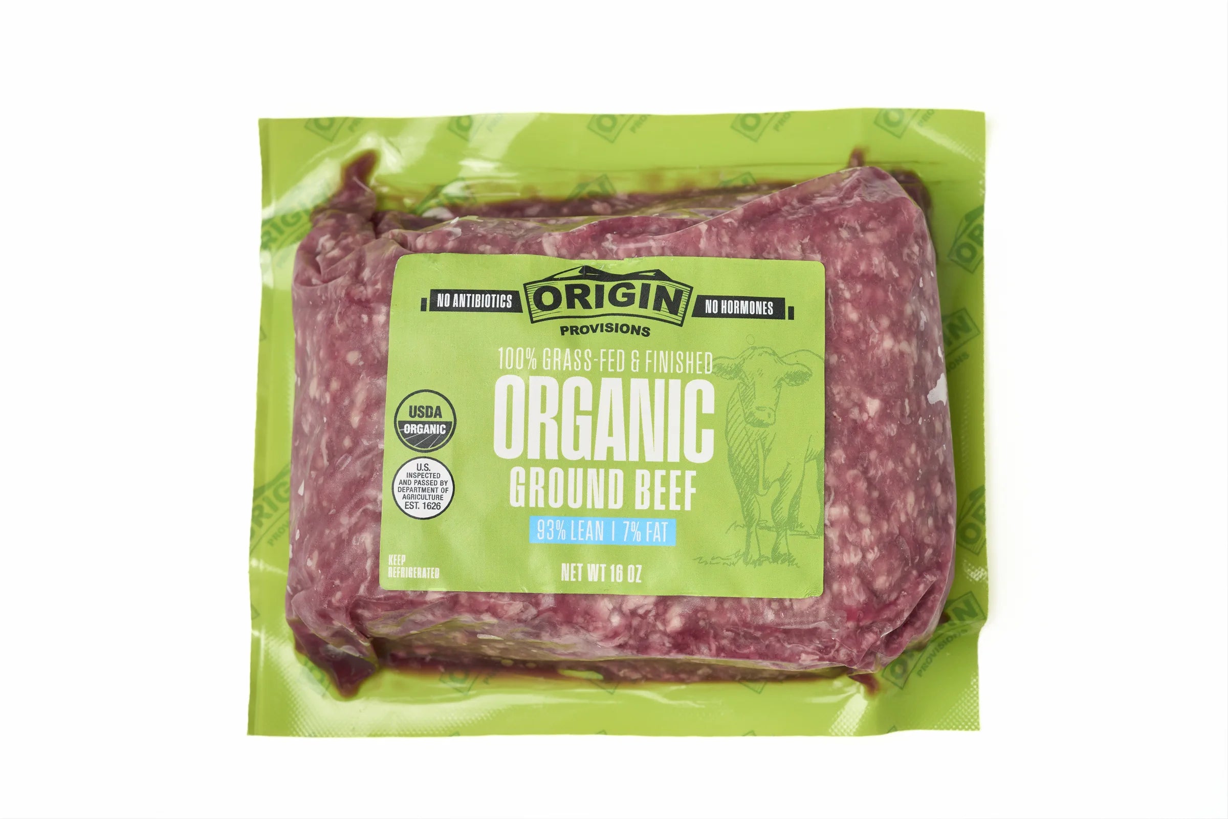100% Grass-Fed & Organic Certified 93% Lean & 7% Fat Ground Beef - 1 lb. package