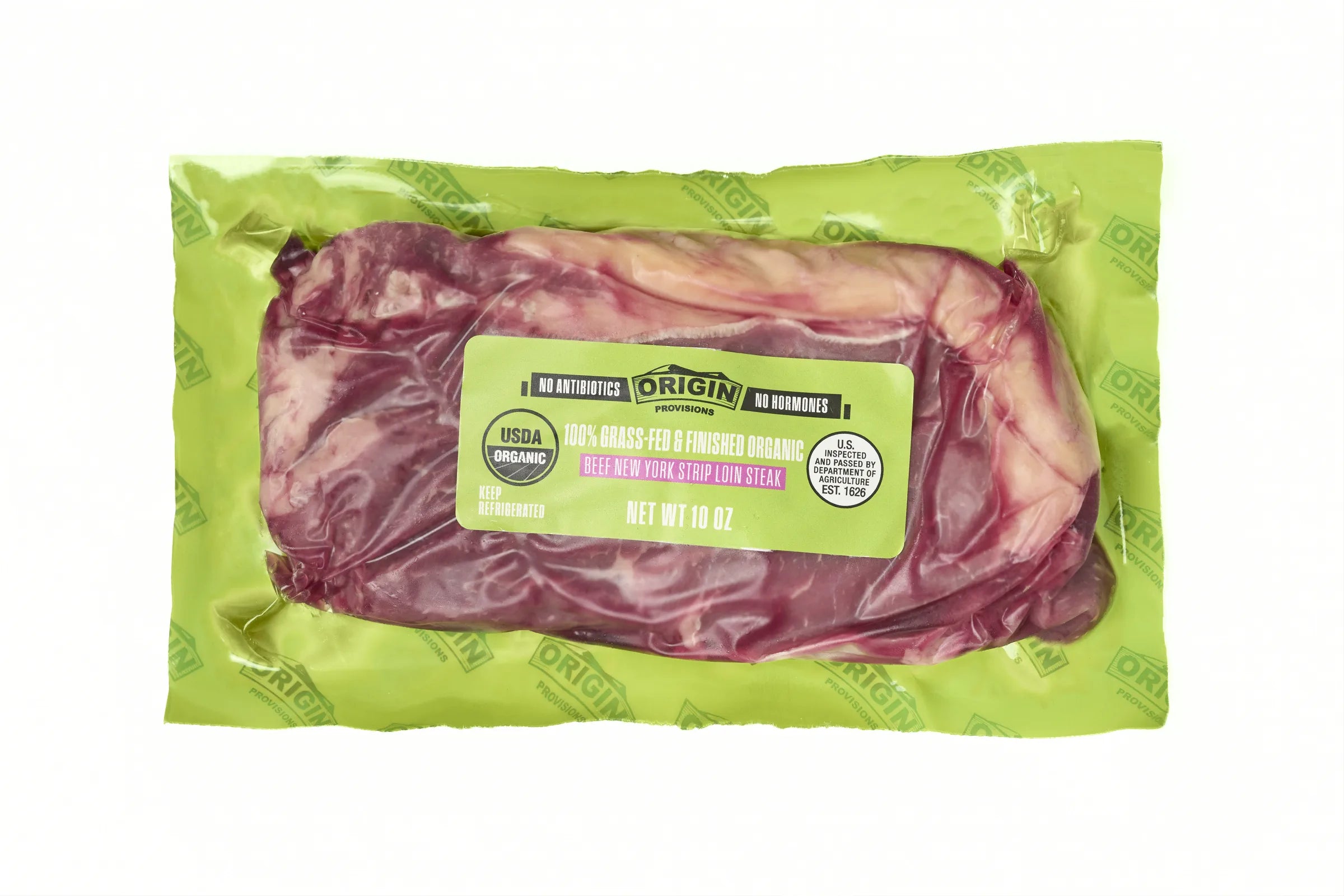 100% Grass-Fed & Organic Certified Beef NY Strip Steak - 10 oz. package