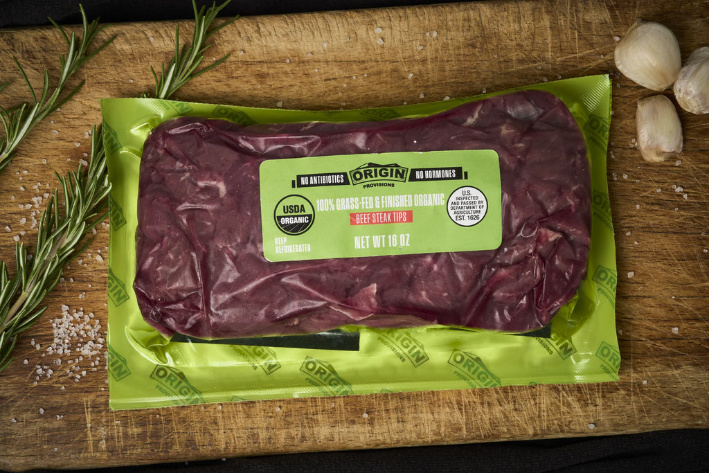 100% Grass-Fed & Organic Certified Beef Steak Tips - 1 lb. lifestyle image