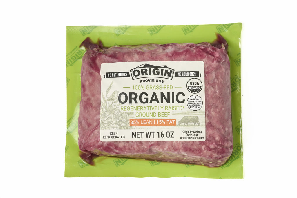 100% Grass-Fed, Organic & Regeneratively Raised 85% Lean & 15% Fat Ground Beef - 1 lb. package