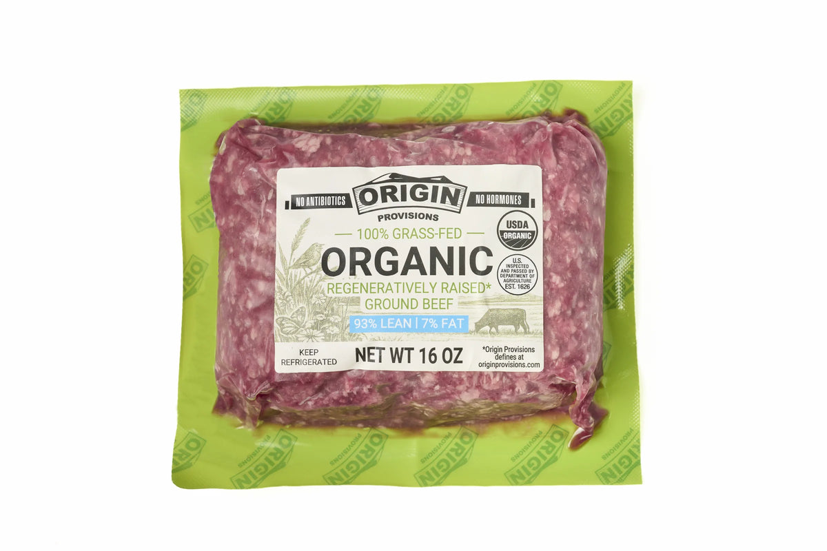 100% Grass-Fed, Organic & Regeneratively Raised 93% Lean & 7% Fat Ground Beef - 1 lb. package
