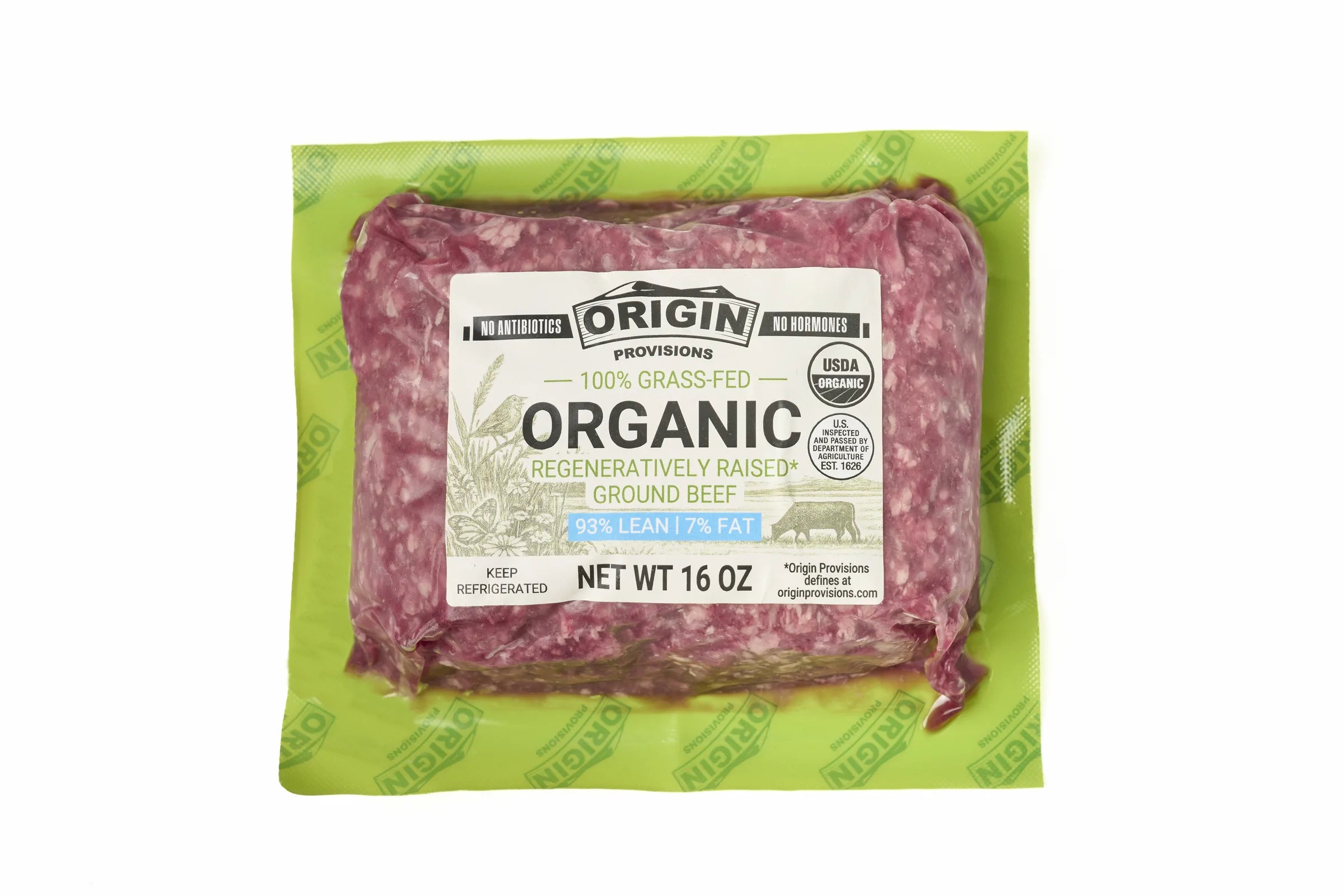 100% Grass-Fed, Organic & Regeneratively Raised 93% Lean & 7% Fat Ground Beef - 1 lb. package