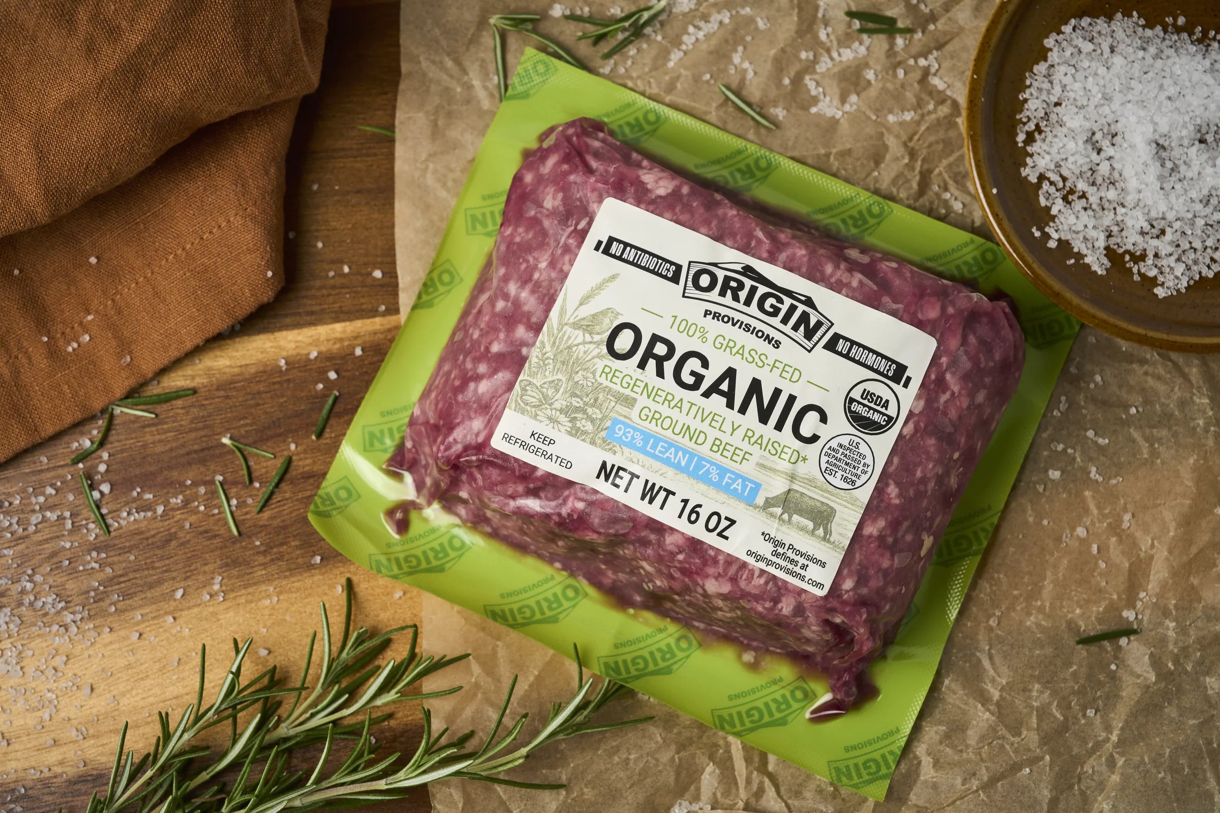 100% Grass-Fed, Organic & Regeneratively Raised 93% Lean & 7% Fat Ground Beef - 1 lb. lifestyle image