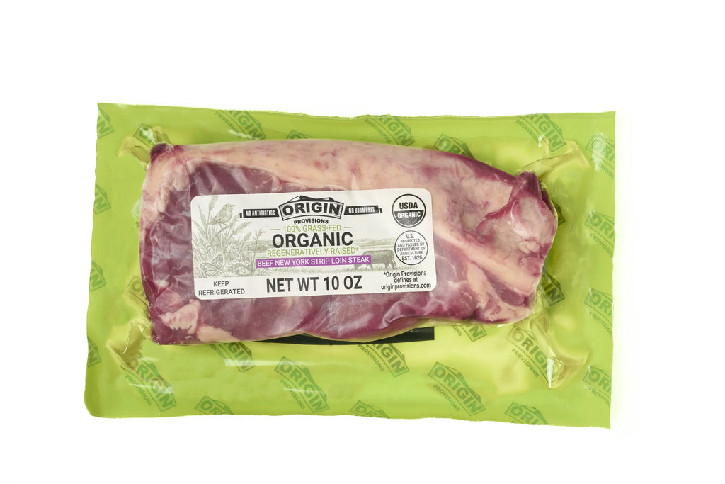 100% Grass-Fed, Organic & Regeneratively Raised Beef NY Strip Steak - 10 oz. package