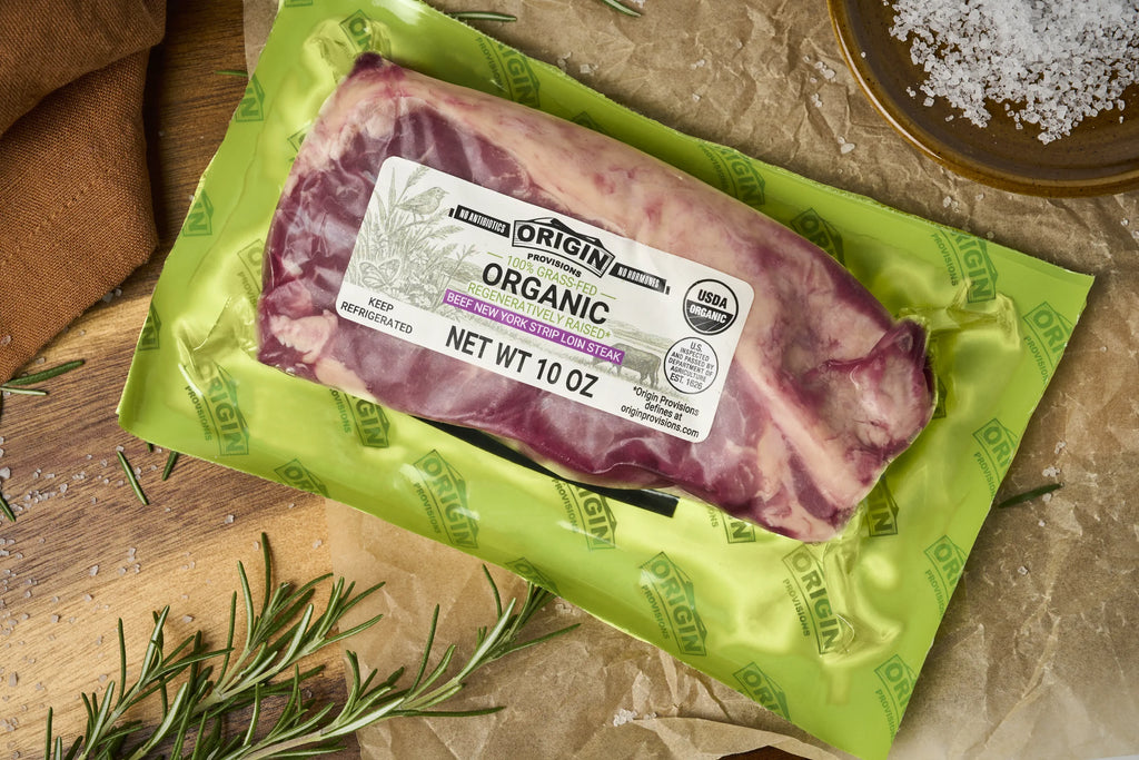 100% Grass-Fed, Organic & Regeneratively Raised Beef NY Strip Steak - 10 oz. lifestyle image