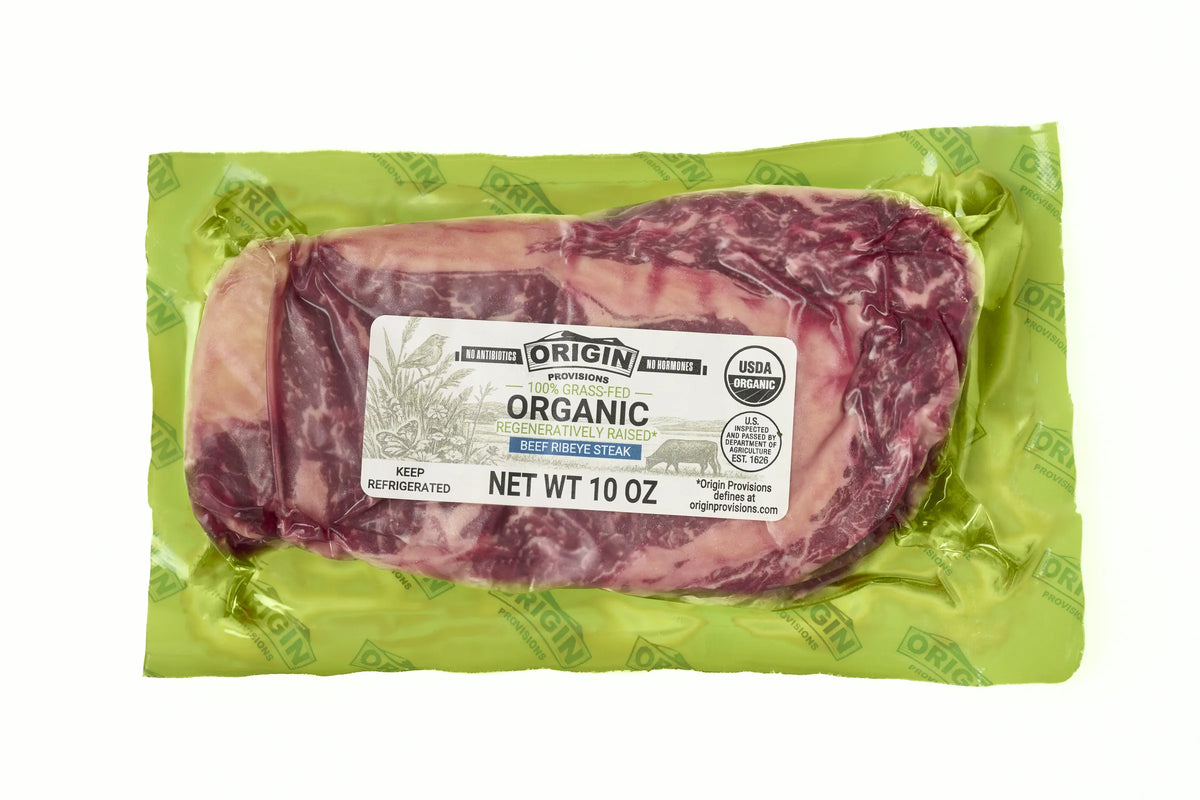 100% Grass-Fed, Organic & Regeneratively Raised Beef Ribeye Steak - 10 oz. package