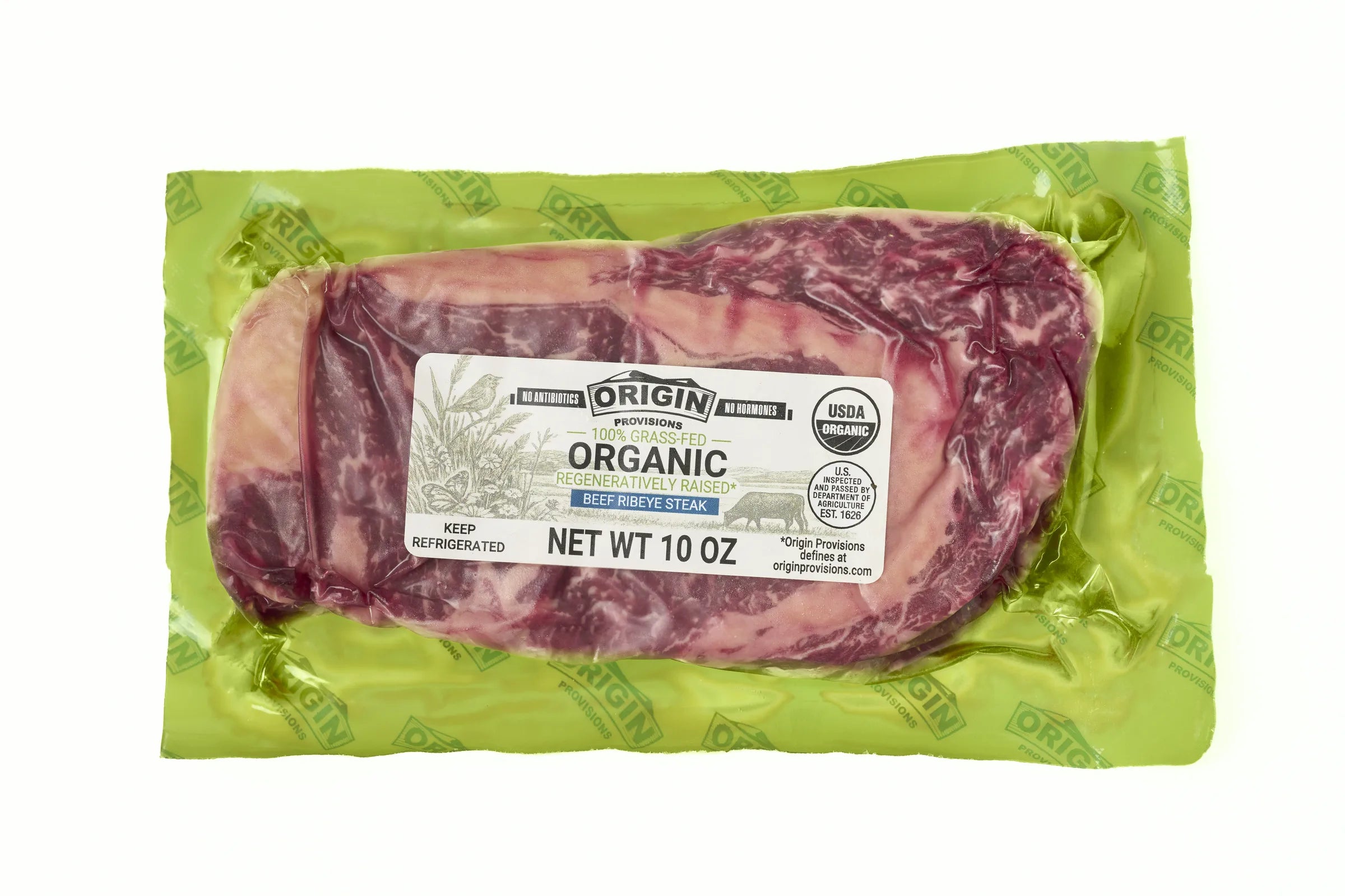 100% Grass-Fed, Organic & Regeneratively Raised Beef Ribeye Steak - 10 oz. package