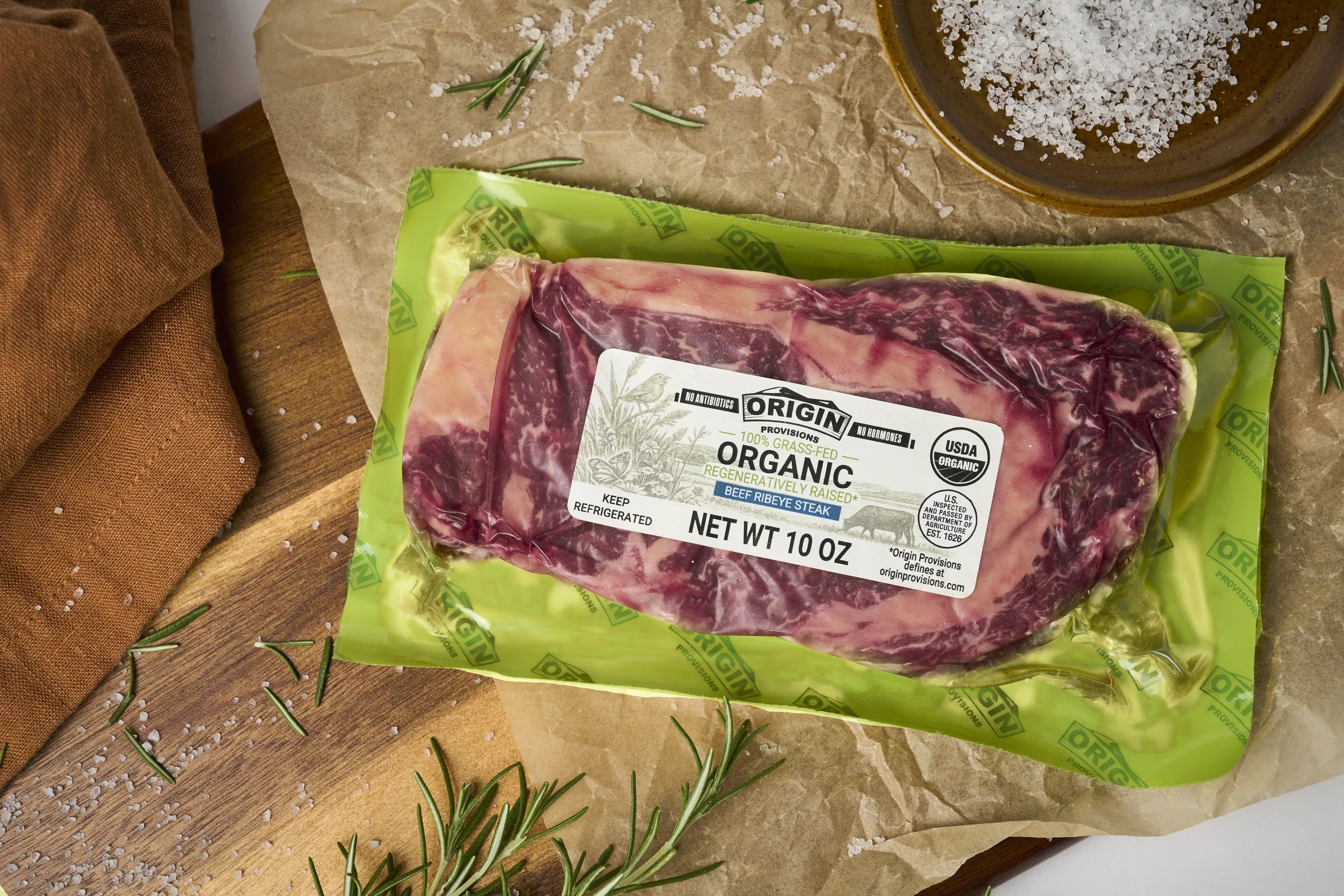 100% Grass-Fed, Organic & Regeneratively Raised Beef Ribeye Steak - 10 oz. lifestyle image