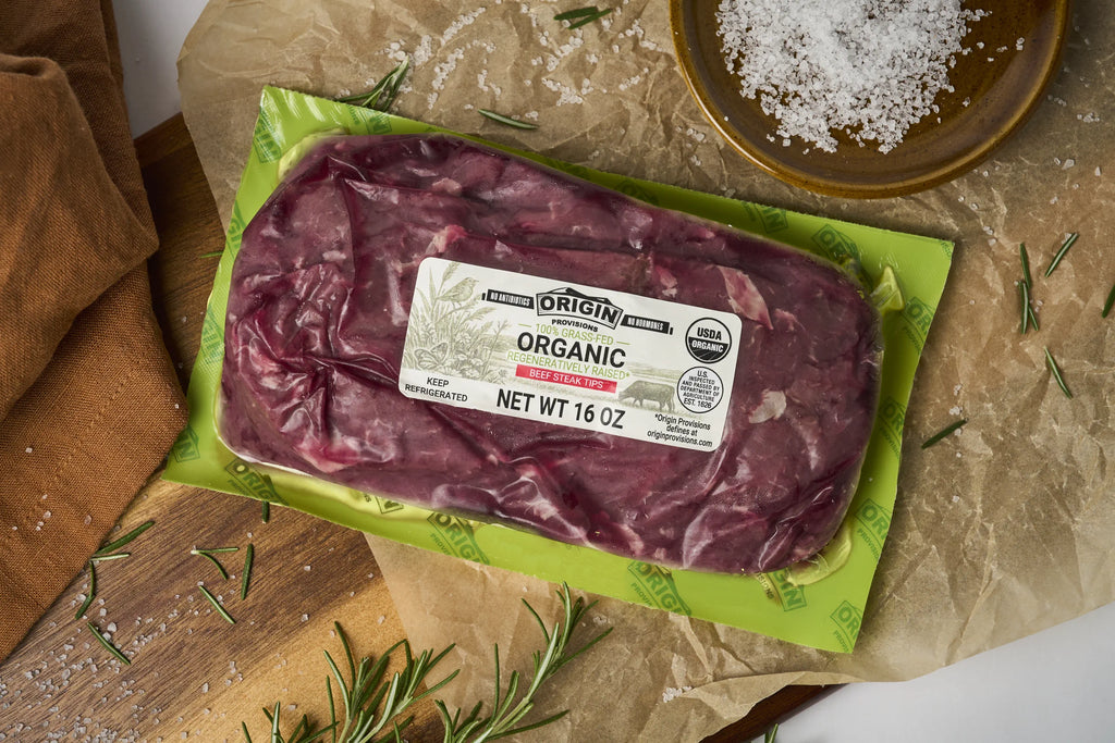 100% Grass-Fed, Organic & Regeneratively Raised Beef Steak Tips - 1 lb. lifestyle image