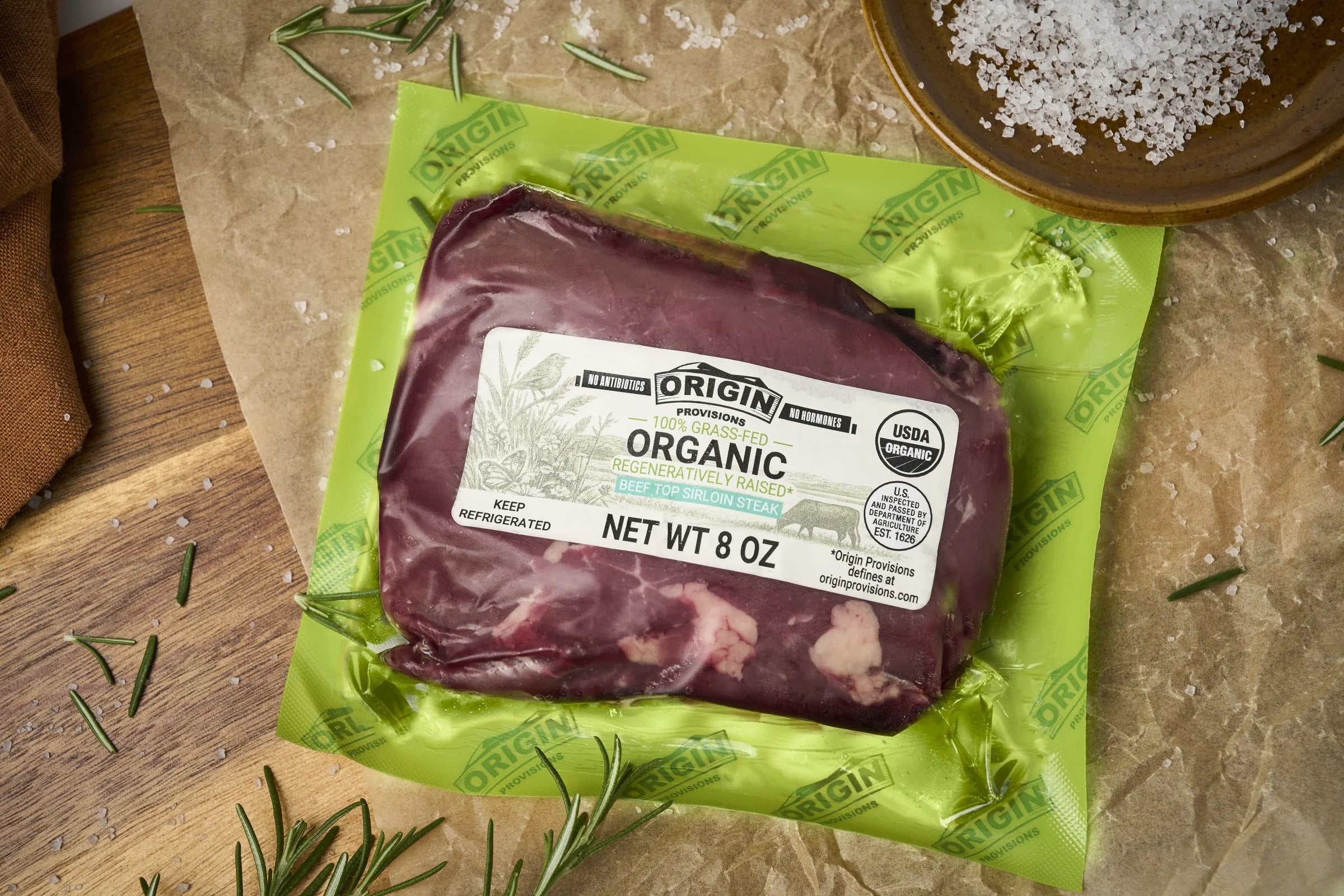100% Grass-Fed, Organic & Regeneratively Raised Beef Top Sirloin Steak - 8 oz. lifestyle image
